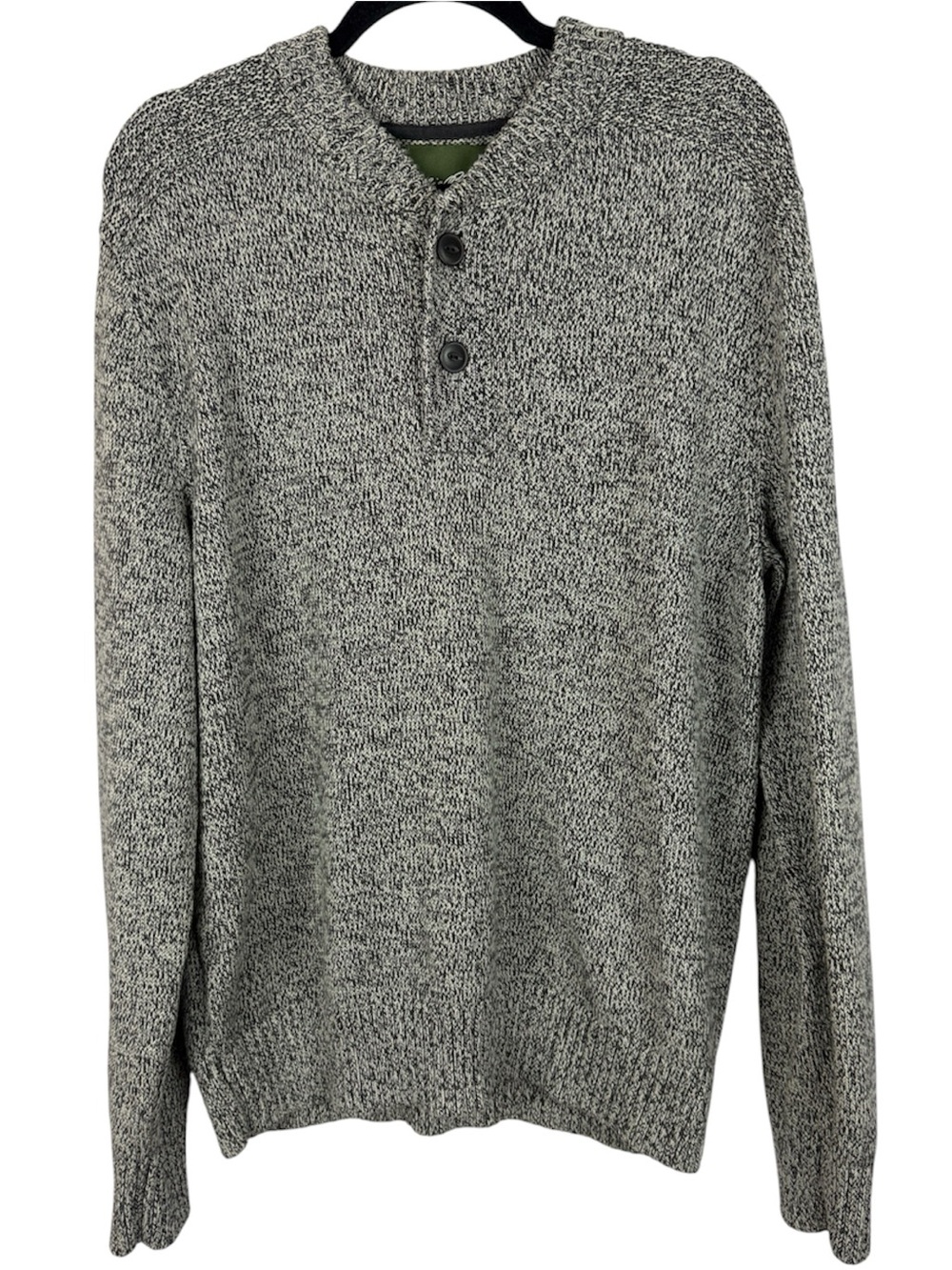 Eddie Bauer Men's Gray Marled Henley Sweater Cotton Knit Size L
